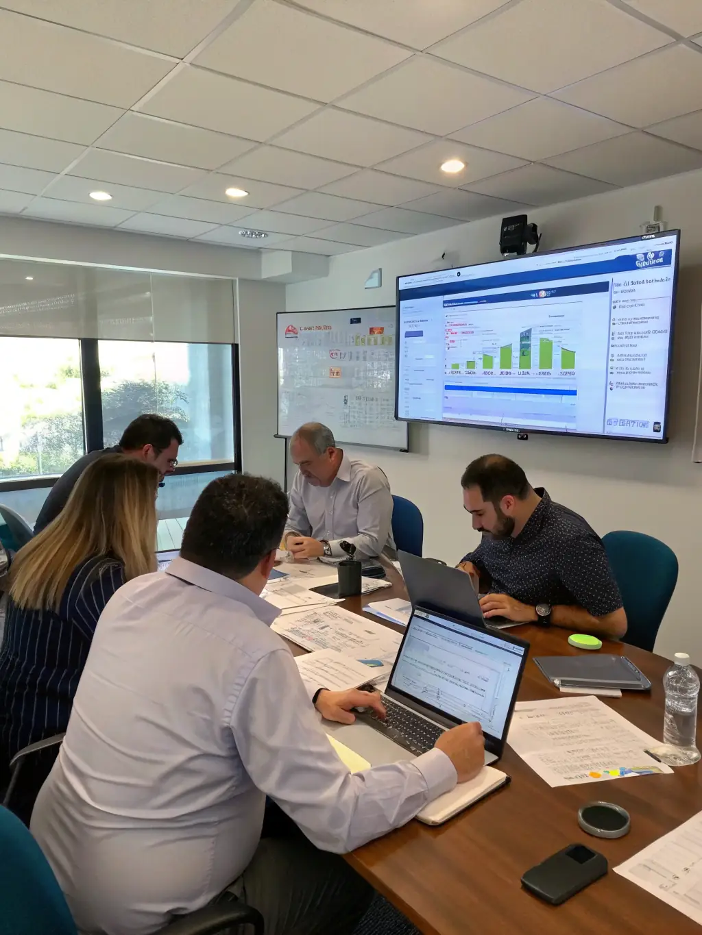 An image depicting a team collaborating on risk management strategies using ServiceNow GRC, highlighting improved decision-making.