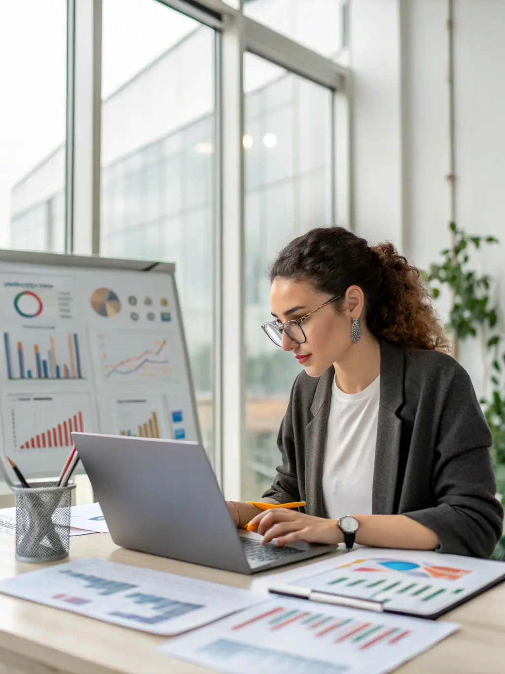 A professional consultant analyzing a ServiceNow GRC dashboard displaying real-time risk assessment data, emphasizing data-driven decision-making.
